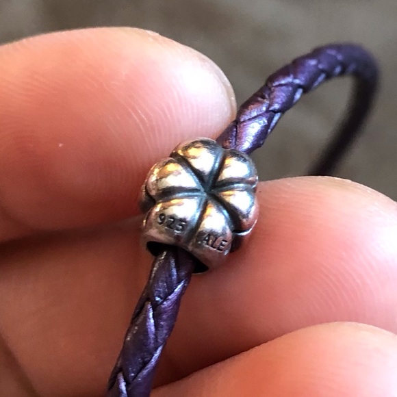 Pandora Purple Leather Bracelet Wrap Around Twice Necklace w/ 6 Charms - Picture 11 of 11